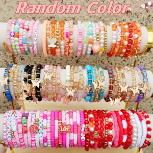 24pcs Sparkle Chic Soft Clay Butterfly Beaded Bracelet for Women - Rhinestone Accents, Bohemian Stylish Style, Perfect for Daily Wear | Holiday Gift | Random Color