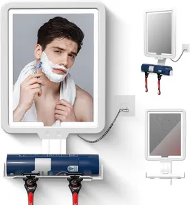 Heated Anti-Fog Shower Mirror, LED Shaving Mirror Fogless with 3 Color Modes, 9.5x8 Inch Dimmable, Hanging Rechargeable, Wall Mountable, Modern Frameless Rectangular Shower Mirror