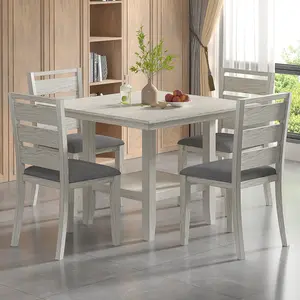 VECELO 5-Piece Square Dining Table Set Solid Wood 5 Piece Breakfast Table Set With 4 Chairs For 4 People Kitchen Dinette Set For Living Dining Room