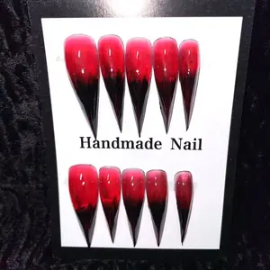 10 Pcs Long Pointed Press on Nails, 3D Cat Claw Dragon Claw 3D Sharp Nails, High Quality Reusable Nail Stickers, Glossy Finish