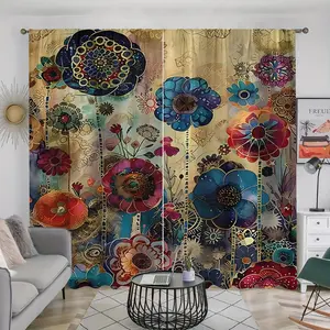 Floral Pattern Door Curtain, 2pcs Vintage Creative Mandala Print Door Curtain, Window Treatment for Home Living Room Bedroom Kitchen Study Room Home Decoration Curtain
