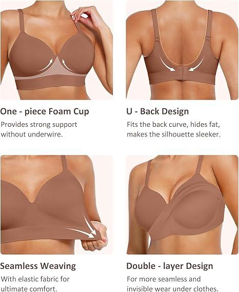 FeelinGirl Wireless Push Up Bra for Women, Seamless Comfort Bralettes No Underwire Supportive Full Coverage Everyday Bras Women Push Up Bra  Comfortable Fabric Casual Womenswear Soft Adjustable Comfy Smooth TikTokShopBlackFriday Halter Neck