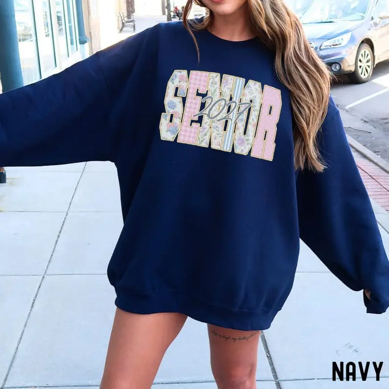 Senior 2027 Girls Sweatshirt, Floral Grandmillennial High School Senior Sweatshirt, Graduation Gift, Class of 2027
