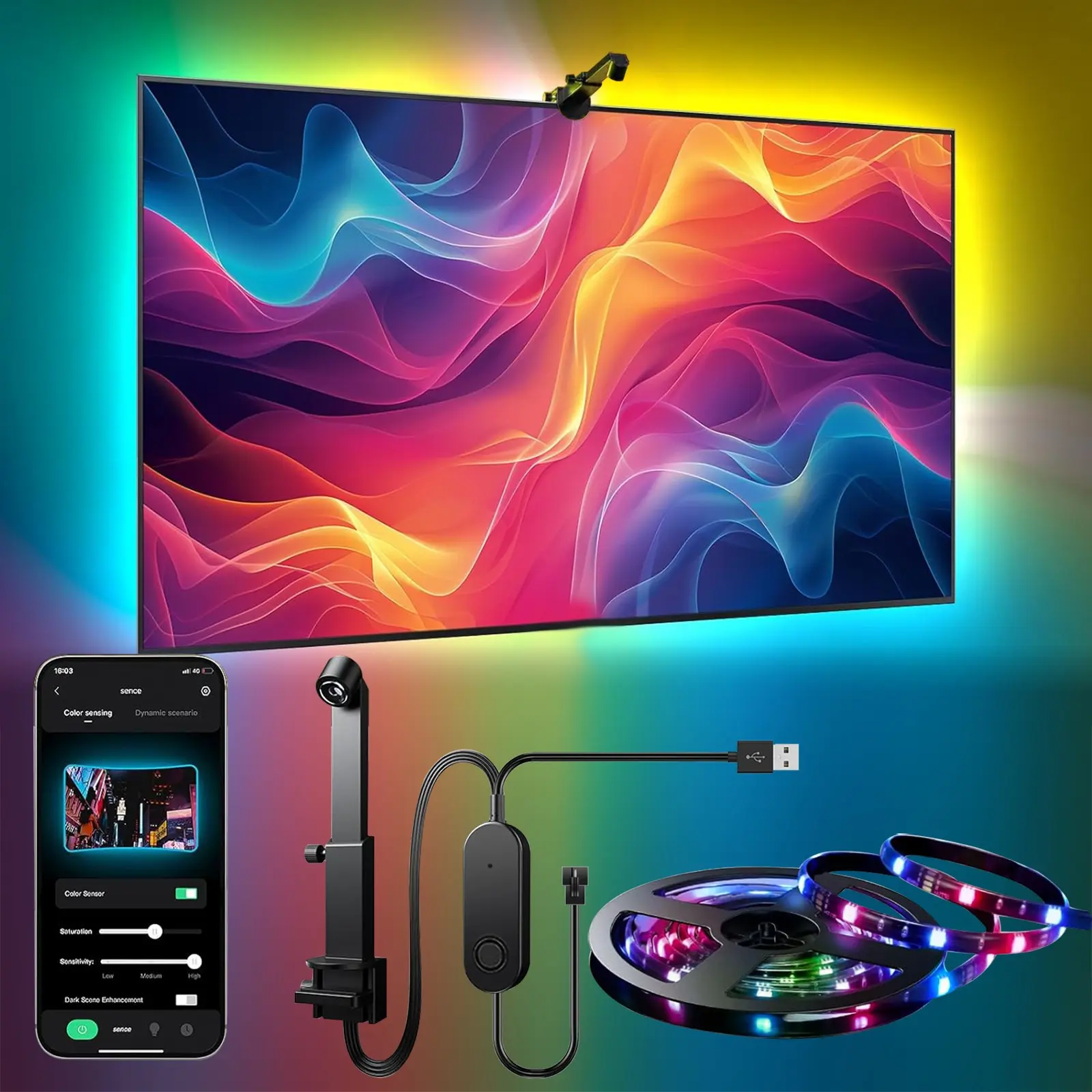 RGB+ic LED TV Backlight Strip with Ar Color Sensor, Fits 55-85