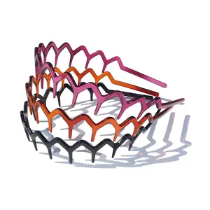 Set of 3 Zig Zag Plastic Sharks  Hair Comb Headband Hoop for Women Men, 90s Zigzag Headband Hair Accessories (1 Black +1 Brown +1 Violet)