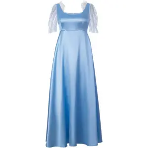 Light Blue Daphne Cosplay Costume Dress Women's Regency Dress Floral Empire Waist Gown