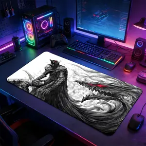 Dark Armor Dragon Theme Large Extended Gaming Mouse Pad, Non-Slip Rubber Base Stitched Lock Edge Desk Mat, Monochromatic Gothic Art Design, Durable Computer Accessory for Home Office & Gaming Setup, Perfect Gift for Fantasy & Manga Fans