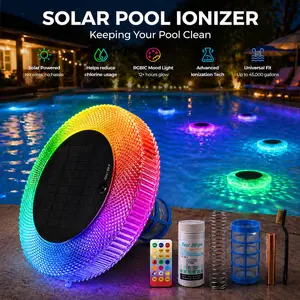 GOLDLIFE 2-in-1 Solar Pool Ionizer & RGBIC Crystal Light, Chlorine-Free Water Purifier, No-Wiring Floating Sun Shock for 45,000 Gal Pools