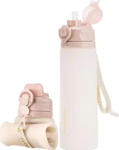 21oz (600mL) Collapsible Silicone Water Bottle with Straw Leak-Resistant Screw Lid Wide Mouth Carry Strap BPA-Free TSA-Approved Ideal for Hiking Camping Travel Outdoor Activities