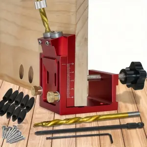 Pocket hole fixture set, 2-hole adjustable drilling guide corner tool, wood tenon drill joint screw set fixture system woodworking tools