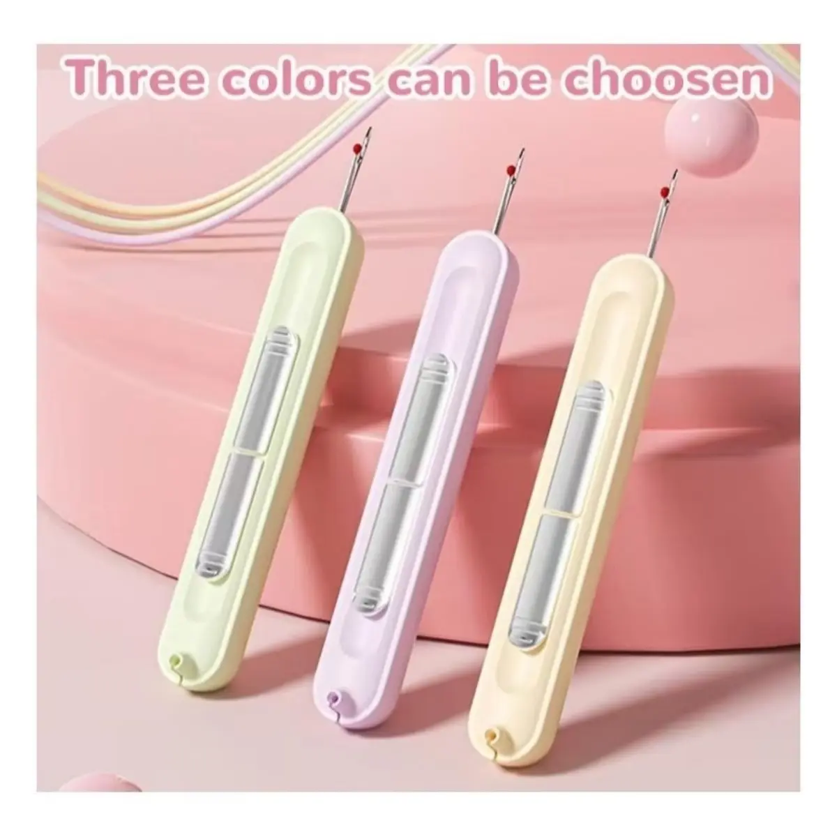 3-Pack Mixed Colors 2-in-1 Automatic Needle Threader & Seam Ripper Sewing Tool Kit - Compact, Portable, Travel-Friendly, Retractable Plug-In Tool with ABS+Steel Precision Mechanism for Beginner Hand Sewing, Embroidery