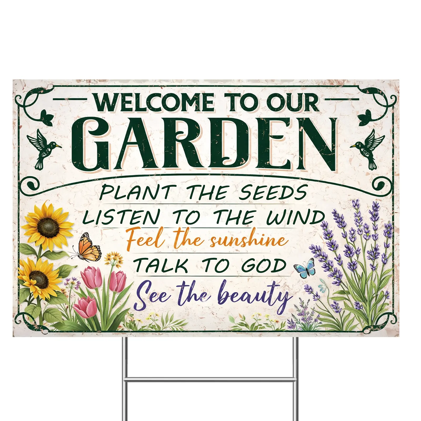 Funny Garden Sign with H-Stake, 1 Pack - Large Vintage Corrugated Plastic Outdoor Decor for Greenhouse, Gardening Gifts for Women