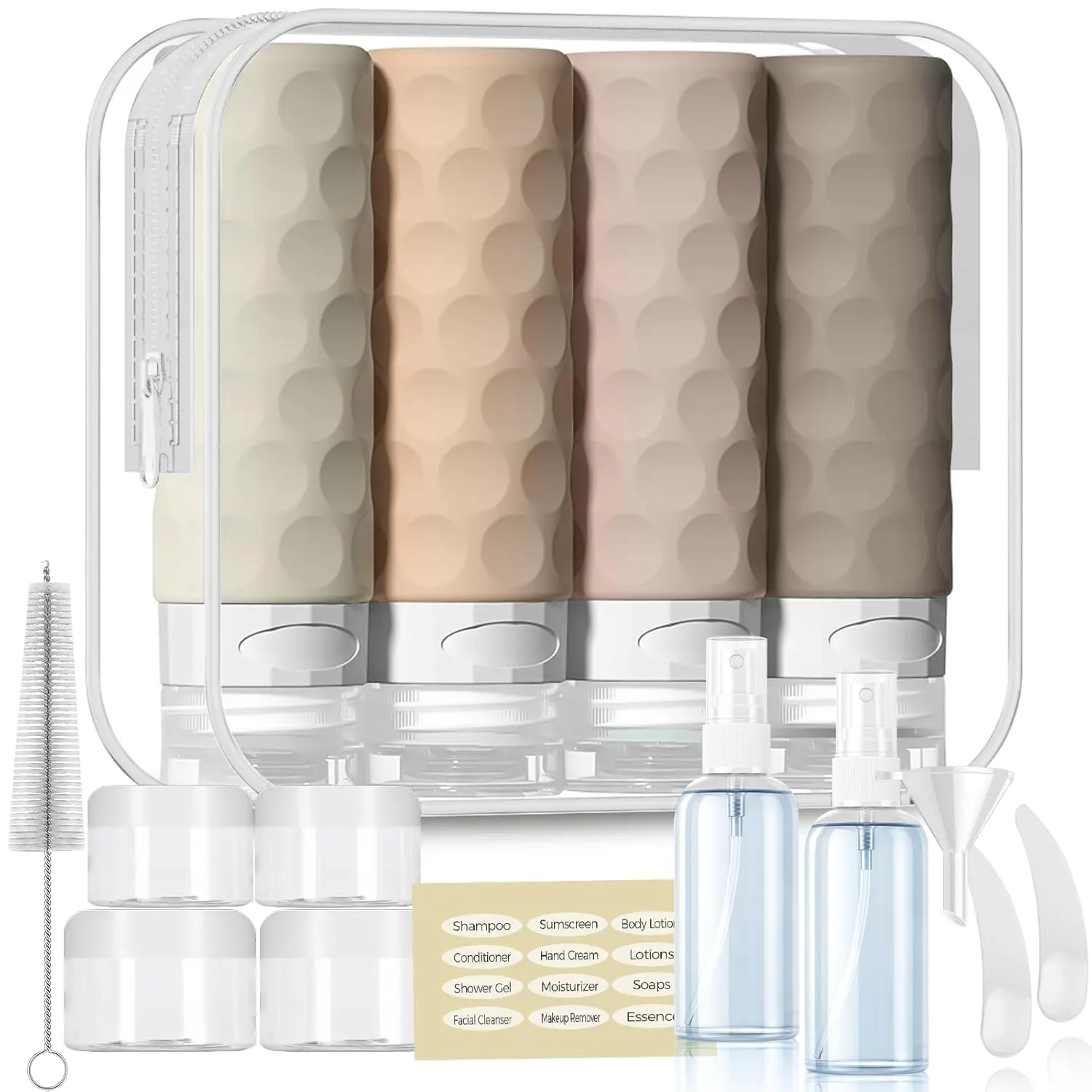 16pack Travel Bottles for Toiletries, TSA Approved Travel Size Containers Set, Leak Proof Refillable Liquid &  Toiletries Accessories Kit W/Toiletry Bag (Cream)