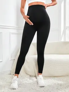 Women's Solid High Waist Maternity Leggings, Casual Comfy Breathable Skinny Pants, Summer Outfits, Maternity Bottoms for All Seasons, Prenatal Maternity Clothing