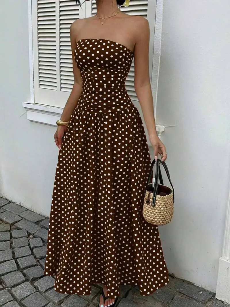 brown and white polka dot dress - TikTok Shop
