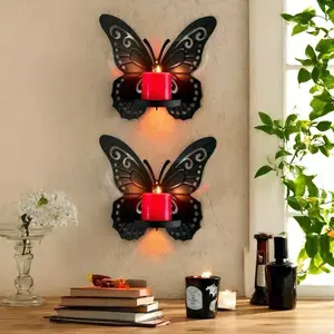 Iron Butterfly Wall Candle Holder Set, Perfect for Home Holiday Decor, Installable on Walls or Corners, 2 Pieces
