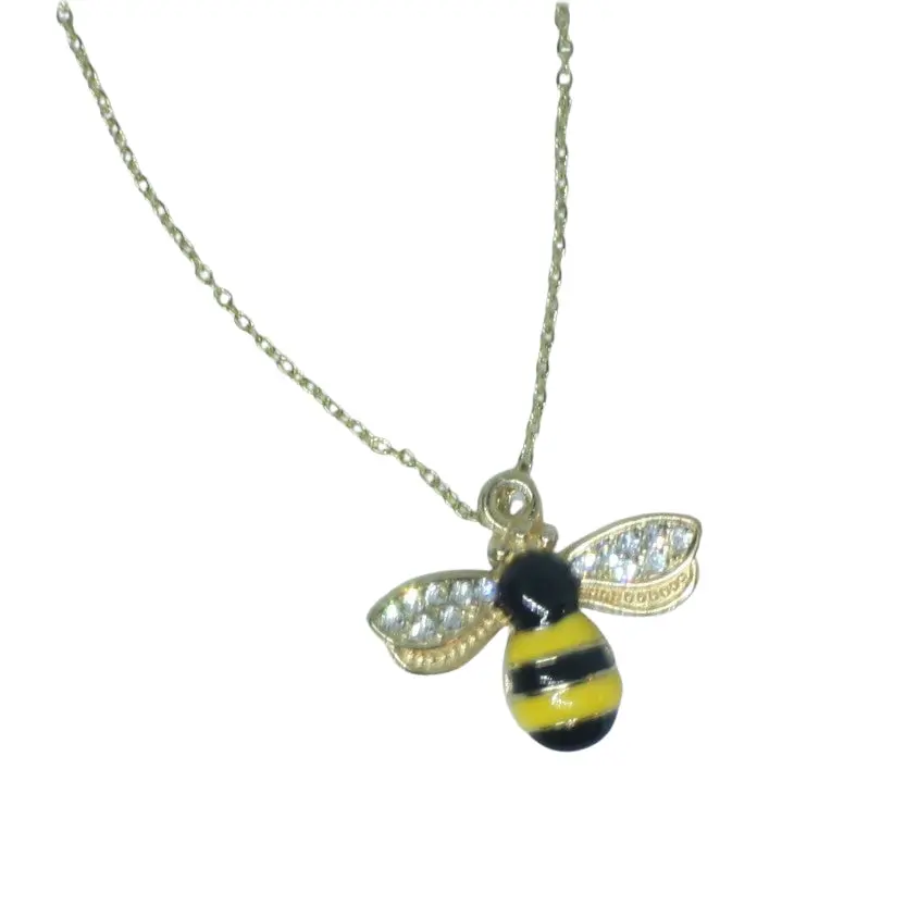 Women's Dainty Adorable 3 Bees Stainless Steel Pendant Necklace, Gold-Plated Casual Chain & Link, 16-in Adjustable Spring Summer Accent Costume Jewelry