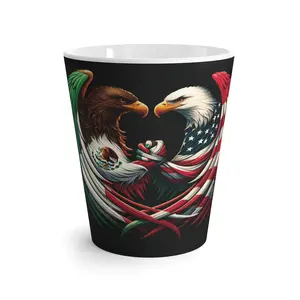Patriotic Latte Mug, Mexico America Eagle Ceramic Coffee Cup, Mexican Independence Day Gift, 4th of July Decor, National Flag Souvenir,