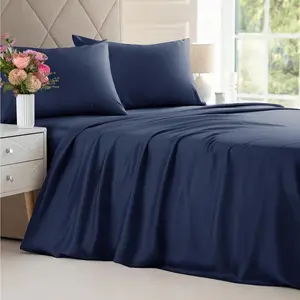Bamboo King Size - Cooling for King - 100% Bamboo Derived From Rayon -,  - 1 Flat  1 and 2 Pillowcases/ 16 Inch Deep Pockets - Navy Blue