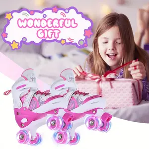 FUNYH [4 Size Adjustable Roller Skates] TOMSHOO Adjustable Light Up Roller Skates For Kids |   4 Size Fun Illuminating Wheels Purple Pink Skates For Girls Boys Toddlers