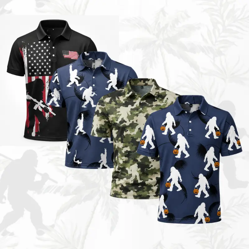 Sasquatch Golf Polo Shirt for Men – Funny Bigfoot Golfer Graphic Print, Breathable & Comfy Short Sleeve Collared Shirt, Perfect Gift for Him on Birthday, Father’s Day, Labor Day, Halloween, Thanksgiving, Golf Outing & BBQ Party, Casual ,Sport,  Menswear