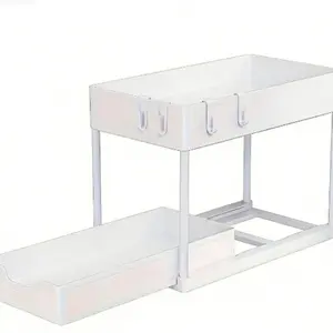 2 Layer Sliding Sink Organizer Box, / Plastic Storage Basket, Kitchen Spice Holder, Bathroom Drawer Rack, Durable & Versatile