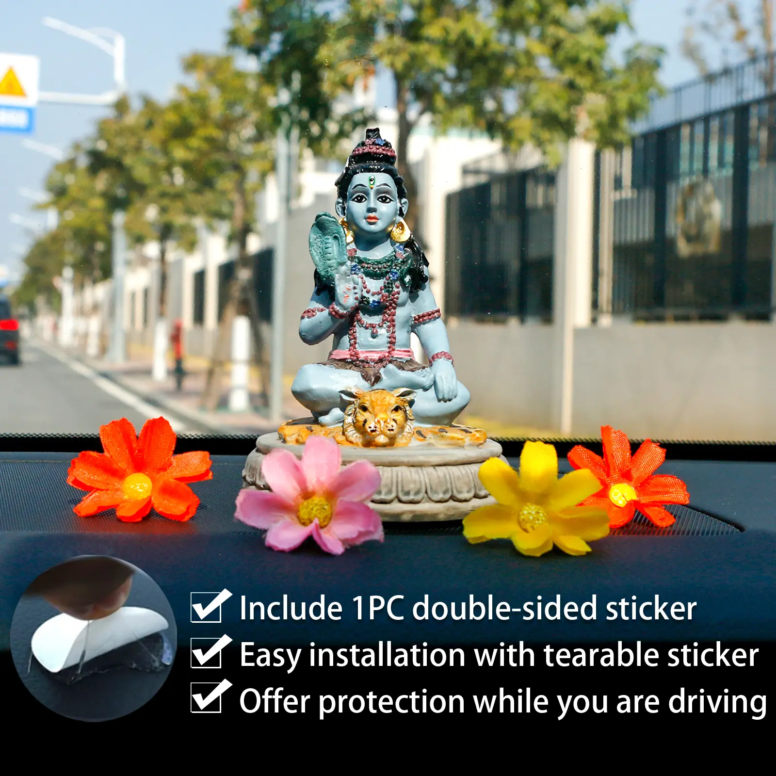 3.8 in Hindu God Lord Shiva Resin Statue - Religious Home Temple Decor, Car Dashboard Accessory, Diwali Pooja Gift for Friends