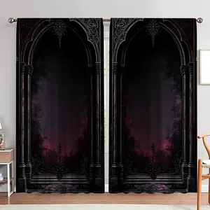 Gothic Style Decorative Door Curtain, Double Door Design, 1 Set Exquisite Door Curtain, Home Decor for Living Room Bedroom, Room Divider Curtain, Home Decor