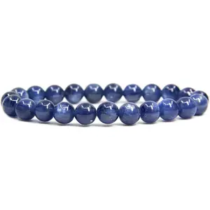 Natural A Grade Blue Kyanite Crystal Gemstone 8mm Round Beads Stretch Bracelet 7" Unisex