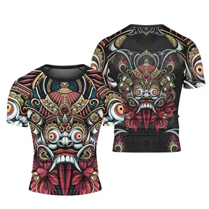 BattleFitGear Japanese Weird Samurai Helmet | Men's Short Sleeve Rash Guard | BJJ & Fitness Rash Guard | Baselayer Compression Shirt for Jiu Jitsu & MMA