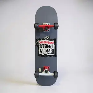 Vision Street Wear Skateboard - Gray Deck with Black Wheels & Logo, 31"x7.75" 7-ply NE Maple, Pro Concave, 54mm Wheels, ABEC 5 Bearings