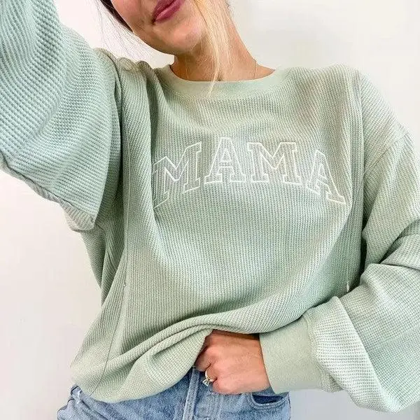 GIFTIFYMAMA Women's Casual Waffle Knit Nursing Sweatshirt, 100% Cotton Embroidered Postpartum Top with Side Zipper Access, Hidden Zipper