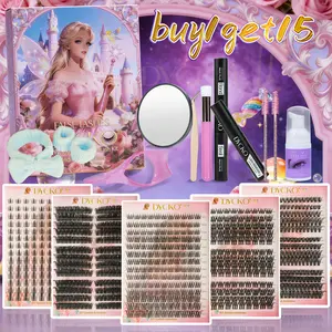 Professional Cluster Lash Kit Complete Set: DIY Lash Extension 5 Styles + 9 Essential Tools (Glue, Tweezers, Mirror, Cleaner) | Stored in a Beautiful Magic Book Case | For Salon-Quality Results at Home, Great for Beginners