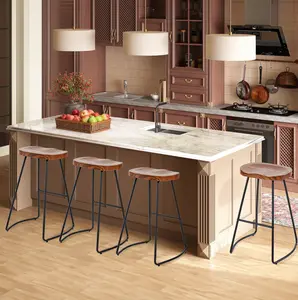 26 Inch Bar Stool ，Ergonomic Saddle Wood Seat & Wobble Free Metal Base，Backless Counter Stool For Kitchen Island And Home Bar