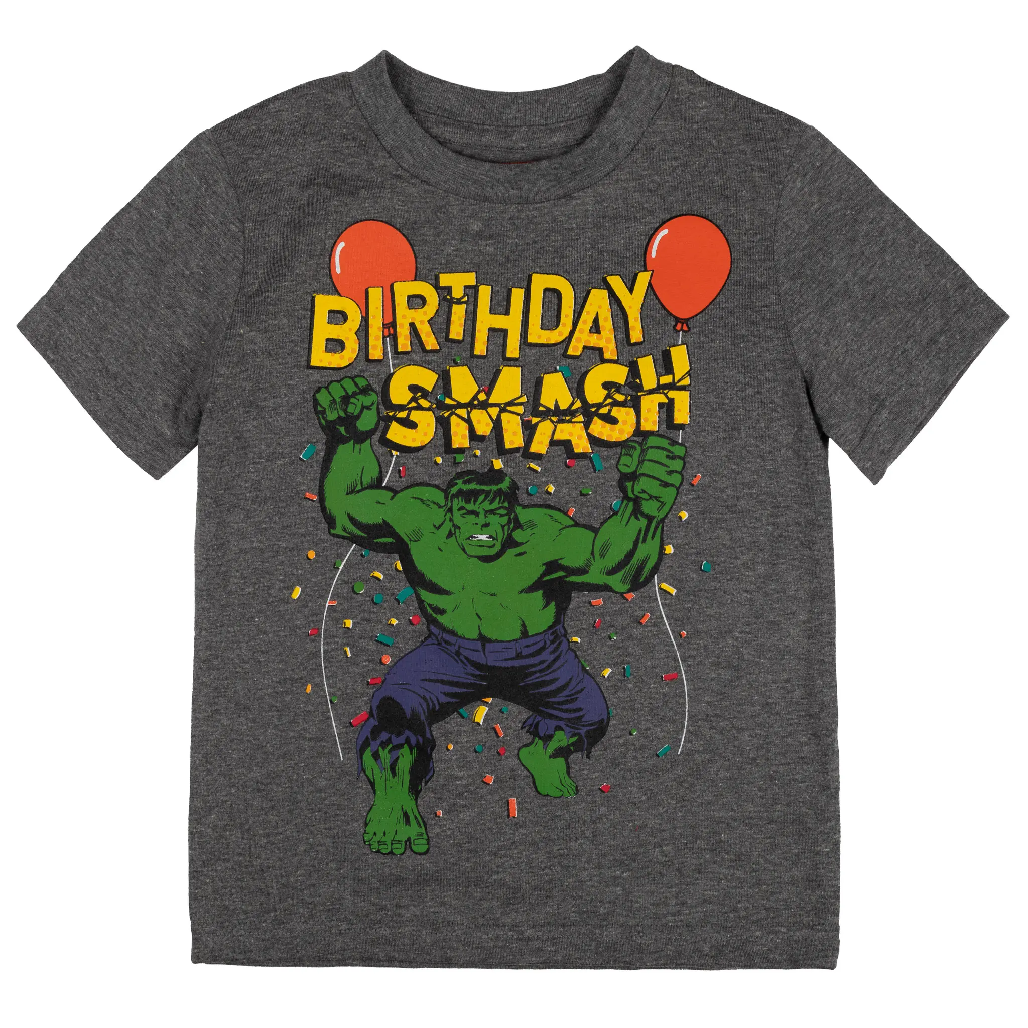 Marvel Avengers The Hulk Boys' Birthday Short Sleeve Jersey Graphic Tee Charcoal Toddler to Big Kid