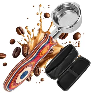 58mm Espresso Bottomless Portafilter Tool - 3 Ears Bottomless Portafilter with Solid Wood Handle, Stainless Steel Naked Portafilter Along with Filter Basket + Storage Box, Compatible with Barsetto BAE01, BAE02, Calphalon Temp IQ