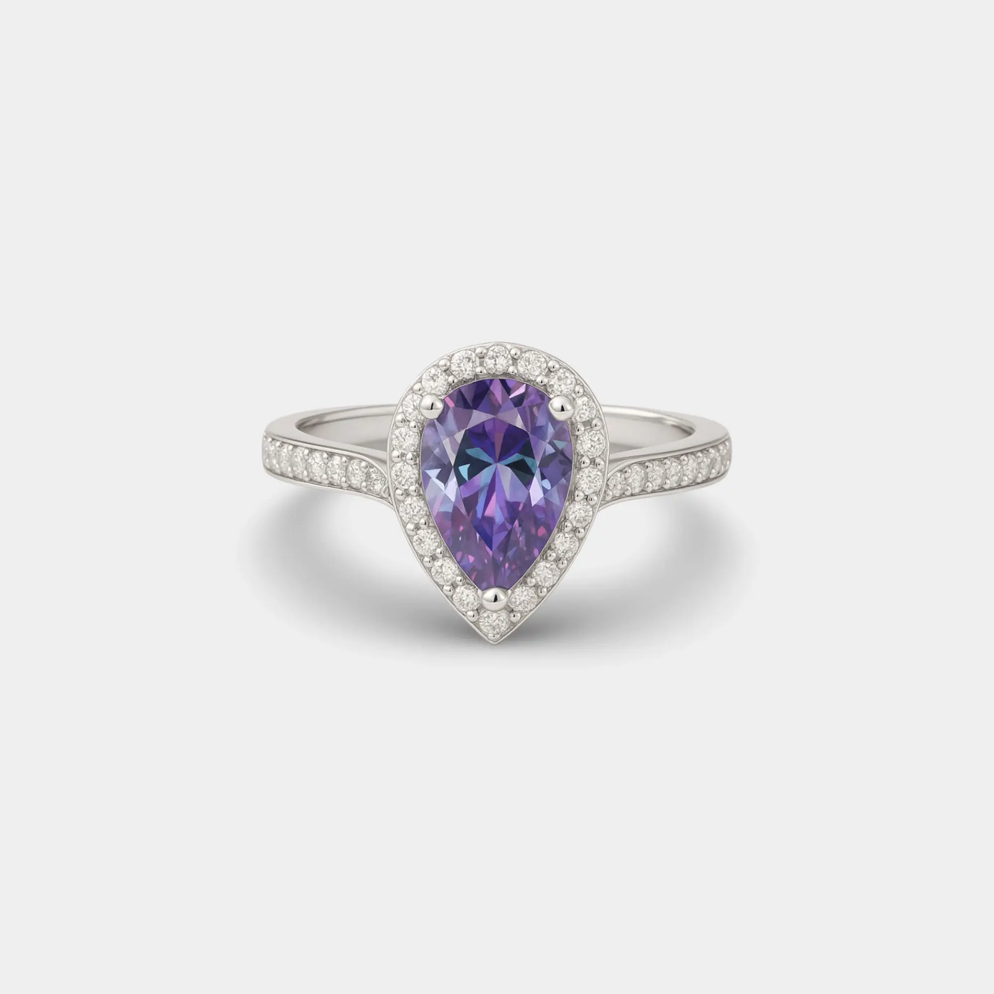 925 Sterling Silver Lab Created Alexandrite Pear Halo Ring for Women – June Birthstone