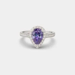 Pear-Shaped Color-Changing Alexandrite Ring
