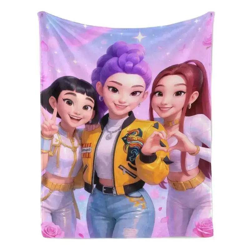 K-Pop Devil Hunter Pink Rose Galaxy Anime Flannel Throw Blanket, Soft Comfortable Plush Warm Nap Blanket for Home Office Camping Sofa Bed, Dreamy Pastel Idol Print Netflix Fan Decor, Perfect Holiday Gift for Kids Teens Kpop Lovers Birthday Valentine’s Day