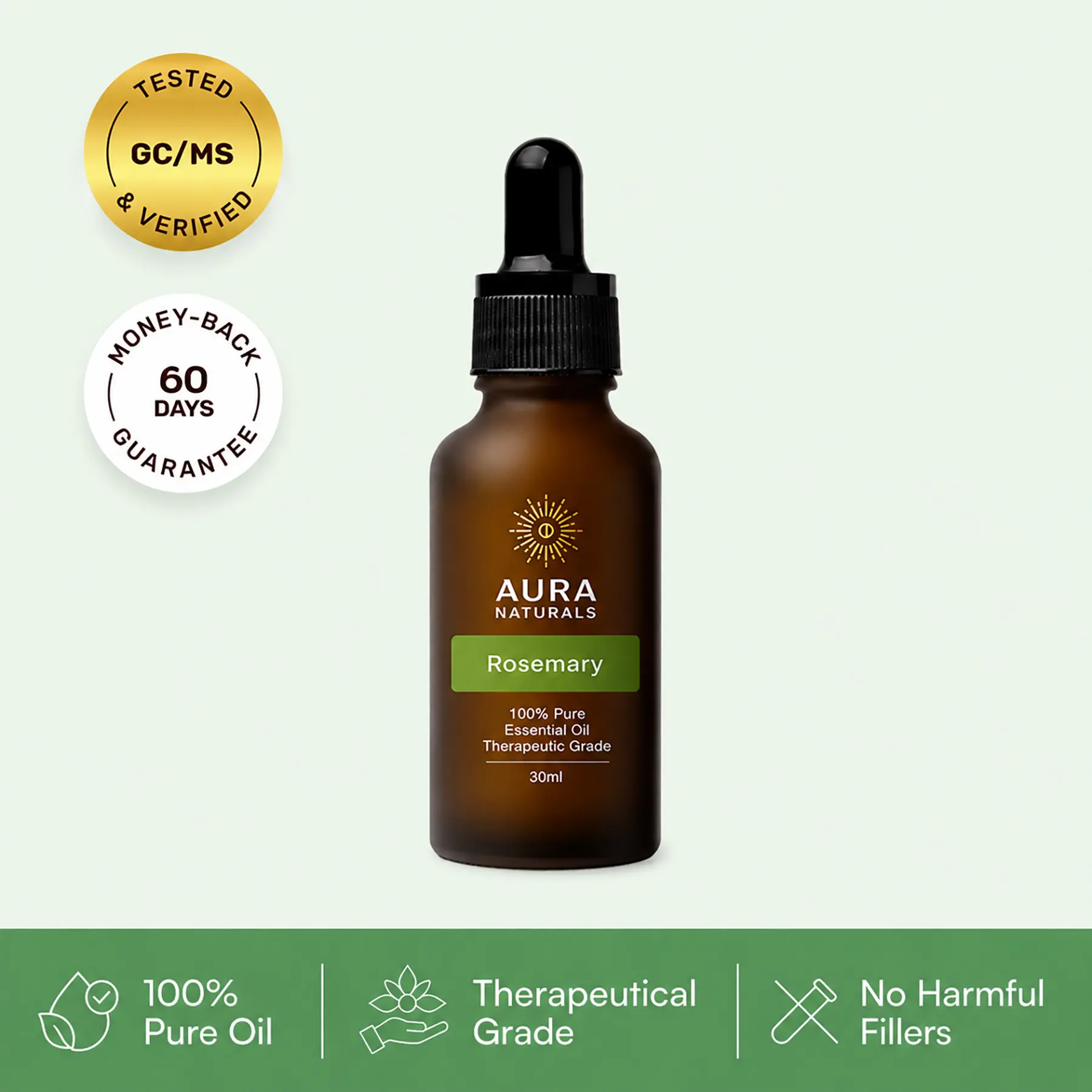 AURA NATURALS Rosemary Essential Oil 30ml 100% Pure Therapeutic Grade