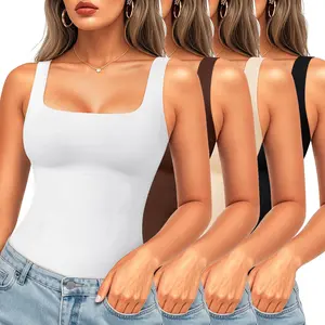 Compression Tank Tops for Women Shapewear Tummy Control Square Neck Camisole Cami Tops Ladies Shapewear Tanks  Square Neck Body Shaper Camisole Cami Tops Sleeveless Tank Tops Basic Tight T Shirts Plus Size S-3XL