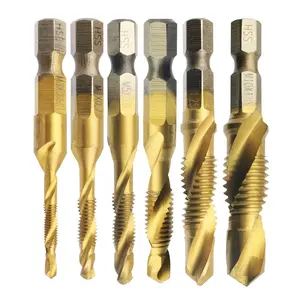6 Pcs Metric Thread M3-M10 Screw Tapping Tool 1/4" Hex Shank Titanium Plated HSS Combination Drill and Tap Set