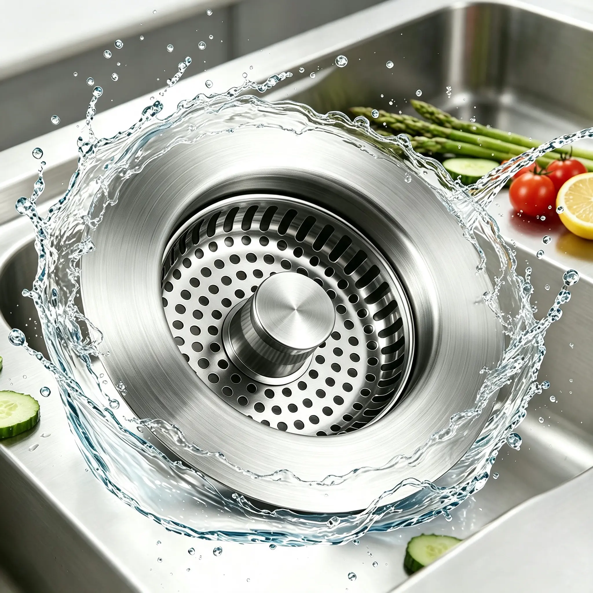 Kitchen Sink Clog Preventer, Upgraded 3-in-1 Stainless Steel Drain Strainer Stopper, Fits 3.5 Inch Standard US Drains, Fast Water Flow, Traps Hair & Food Debris Easily