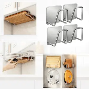 4pcs/Set Stainless Steel Adhesive Sponge Holder for Kitchen Sink, Stainless Steel Scrubber Hanger Sink Caddy Accessories Storage Drain Rack Stand for Scratch Scrub Dishcloth Dishrag Steel Wool Strainer Stopper