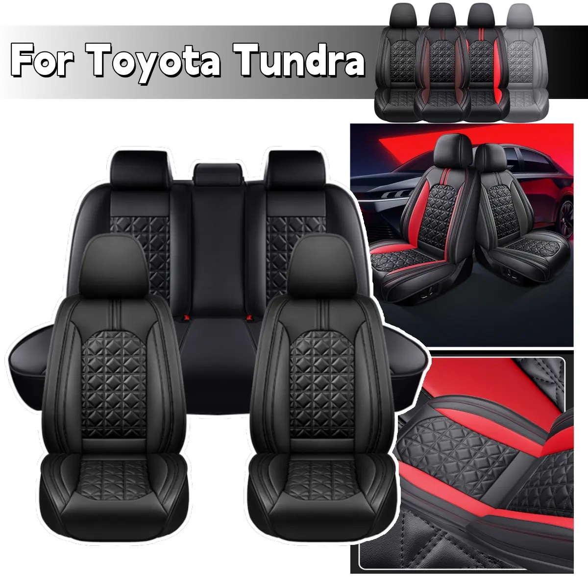 Full Set Luxury PU Leather Car Seat Covers & Cushions for Toyota Tundra 2008-2024 5-Seat, Breathable Protector Mats with Storage Bag, Fits 40/60 60/40 50/50 40/20/40 Split Rear Benches, Ideal Gift for Parents, Car Seat Cushions