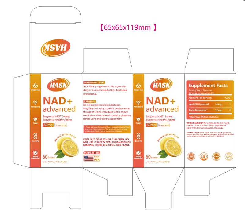 HASK NAD+ Advanced Liposomal Gummies - Anti-AgingCell Boost -Natural Lemon Flavor - 30 Vegan Gummies500 mg NAD+ and 50 mg Resveratrol