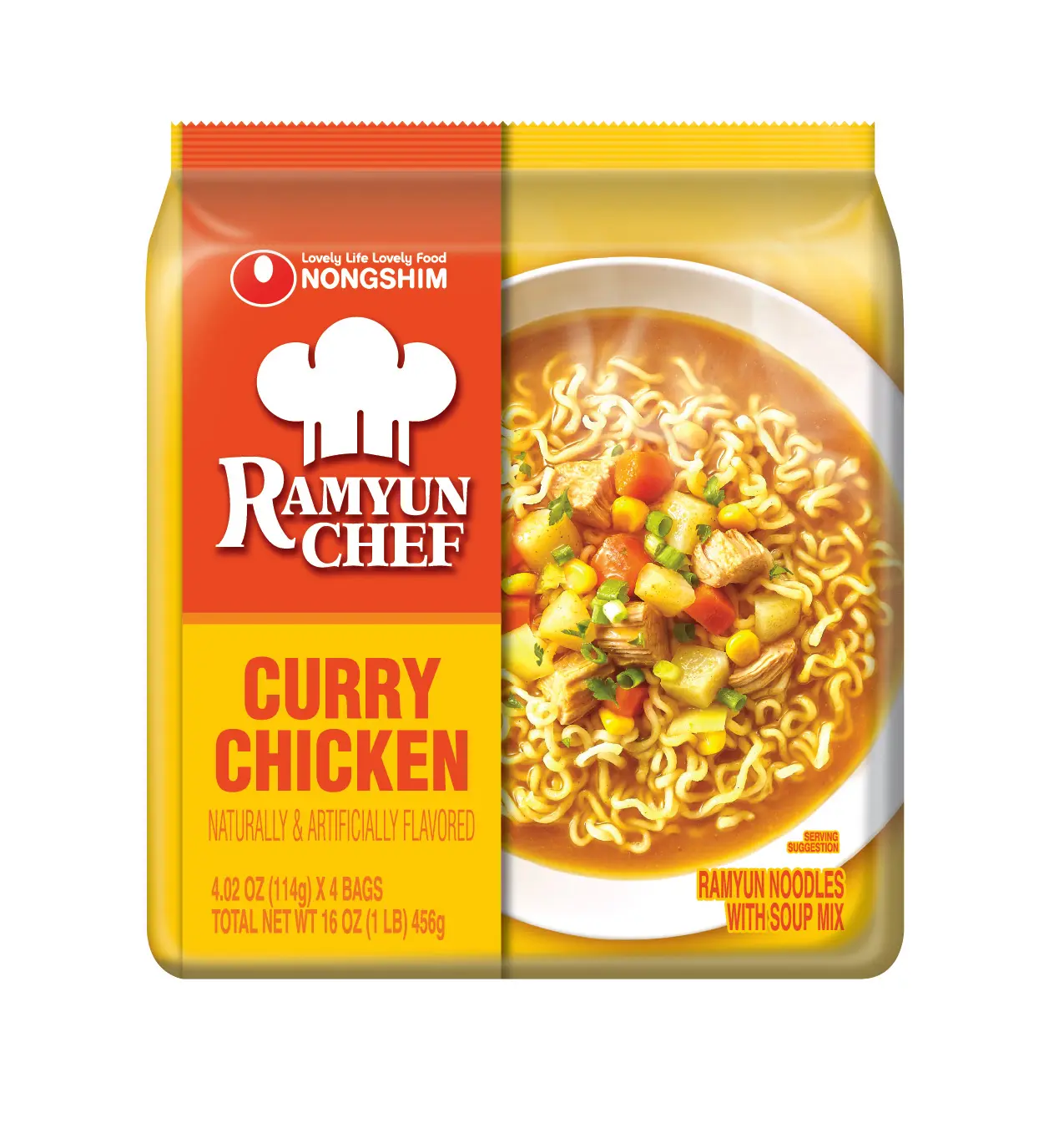 Nongshim Ramyun Chef Curry Chicken Multi 4 Pack - Gourmet Instant Noodle Soup with Rich Curry Broth & Chewy Noodles - Perfect for Quick Meals & Comfort Food