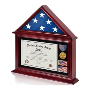 American Flag Display Case - Military Shadow Box with Polished Plexiglass for 5'x9.5' Folded Flag