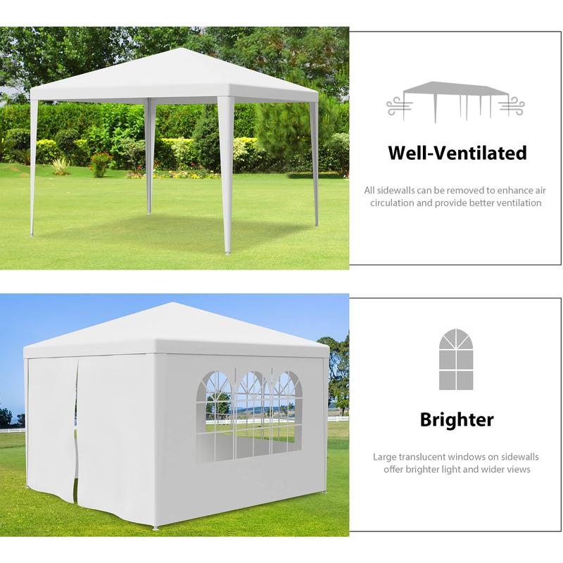 10'x10' Outdoor Party Wedding Tent Canopy Camping Gazebo Storage BBQ Shelter Pavilion with 4 Removable Sidewalls Zippered Door Bright Ventilated