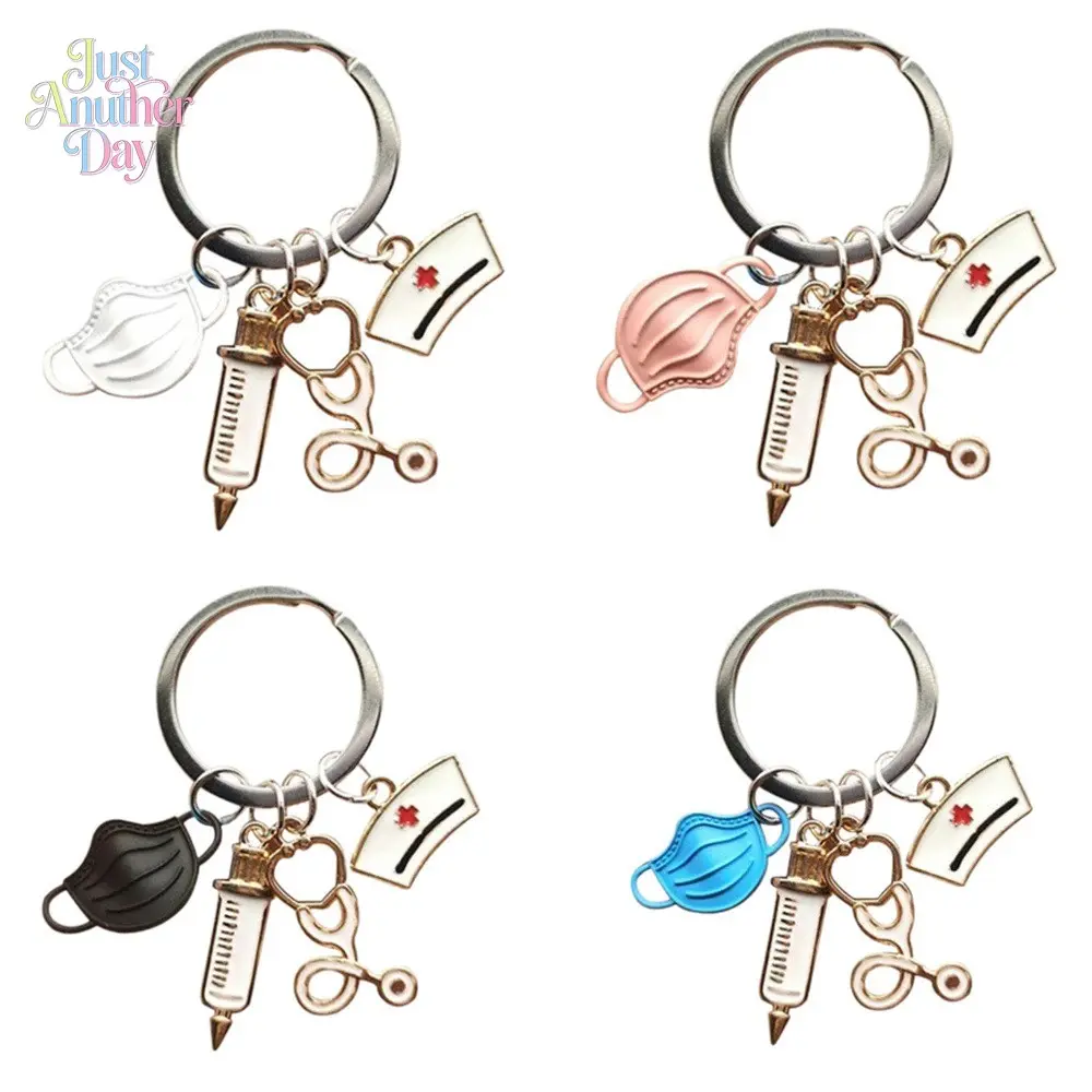 4PCS Nurse & Doctor Themed Keychains, Medical Staff Key Rings with Mask, Syringe & Scissors Charms, Perfect Nurse's Day Appreciation Gift for Healthcare Workers